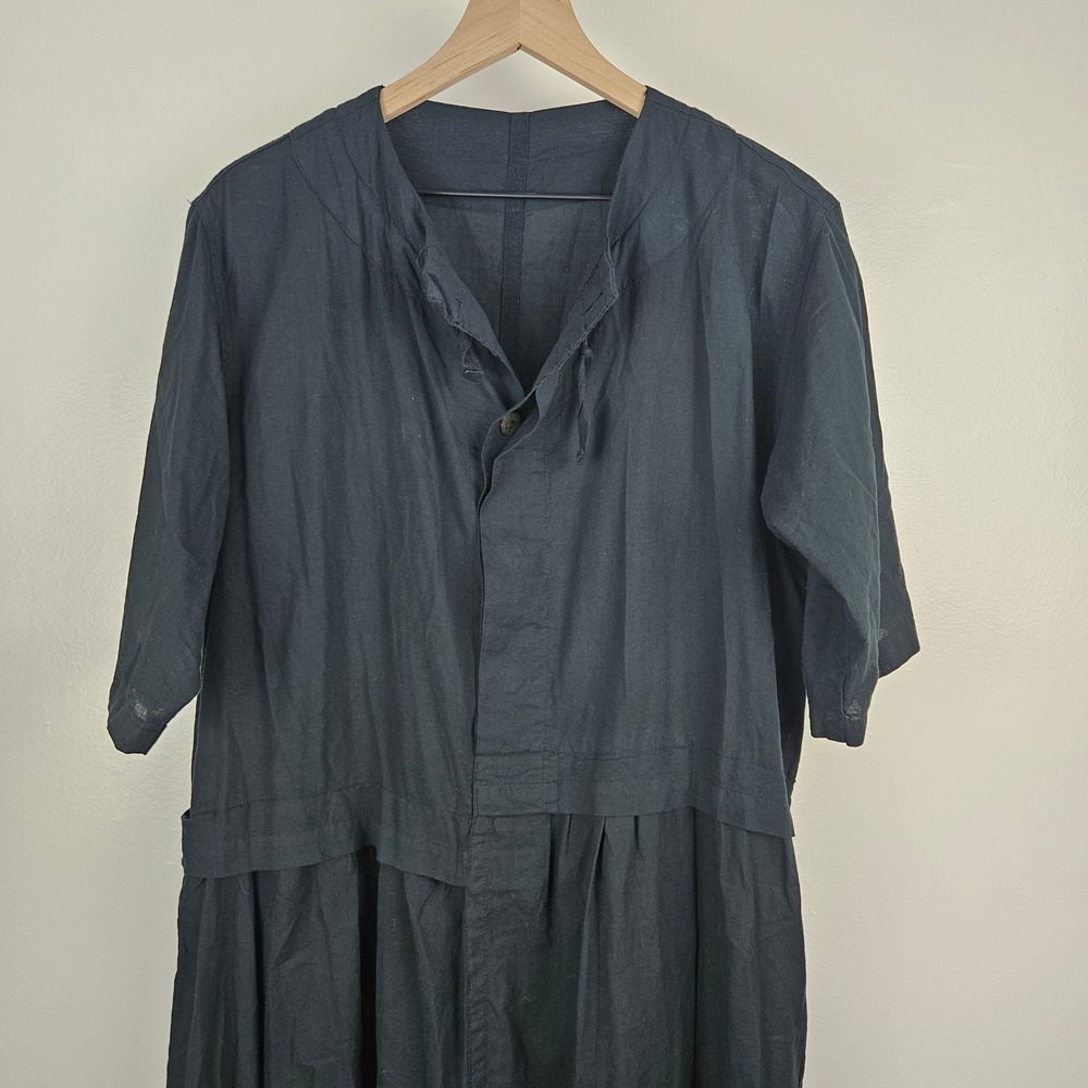 Mujiya Asymmetrical Artsy Midi Dress Sz XL? Black Button Drawstring Lagenlook - Picture 3 of 14